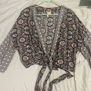 Bohemian front-tie flowy shirt